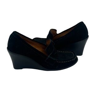 MICHAEL Michael Kors Black Suede Square Toe Wedge Loafers Size 9 Women’s